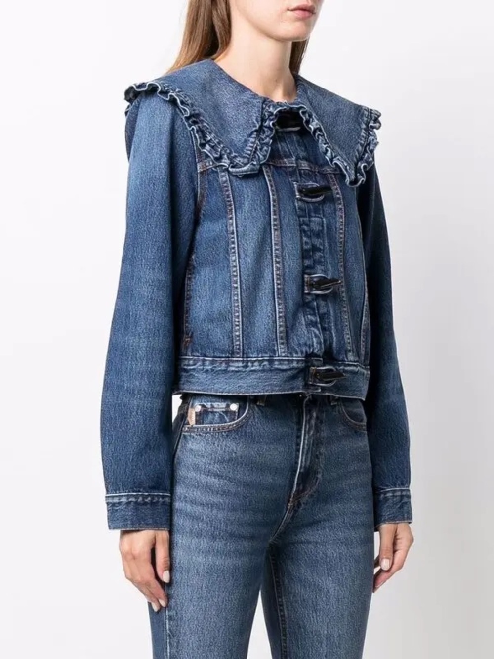 Ganni Oversized Ruffle Collar Denim Jacket - Picture 2 of 12